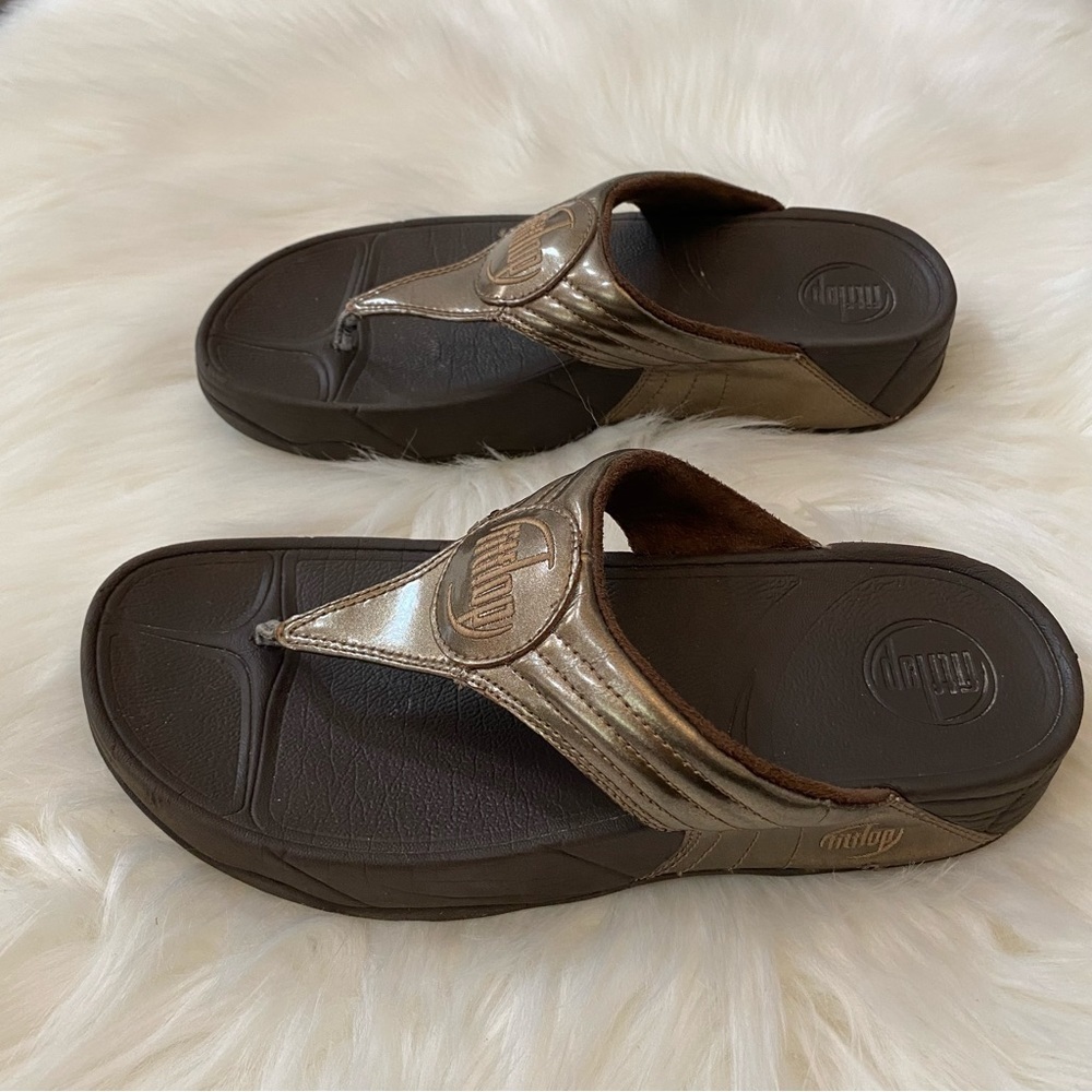 Fitflop Women's Micro Wobble Board Gold and Brown Sandals Size 7